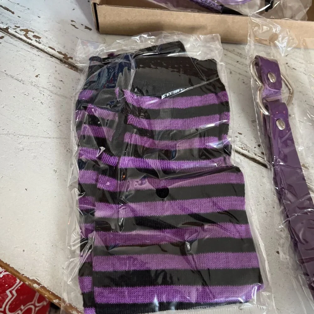 80s Costume Accessories Women Lace Headband Earrings Band Bracelets Socks Purple